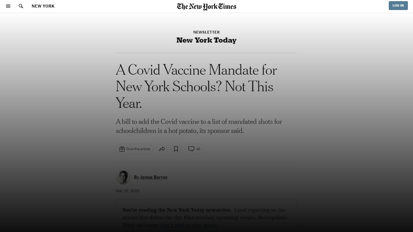 A Covid Vaccine Mandate for New York Schools? Not This Year.