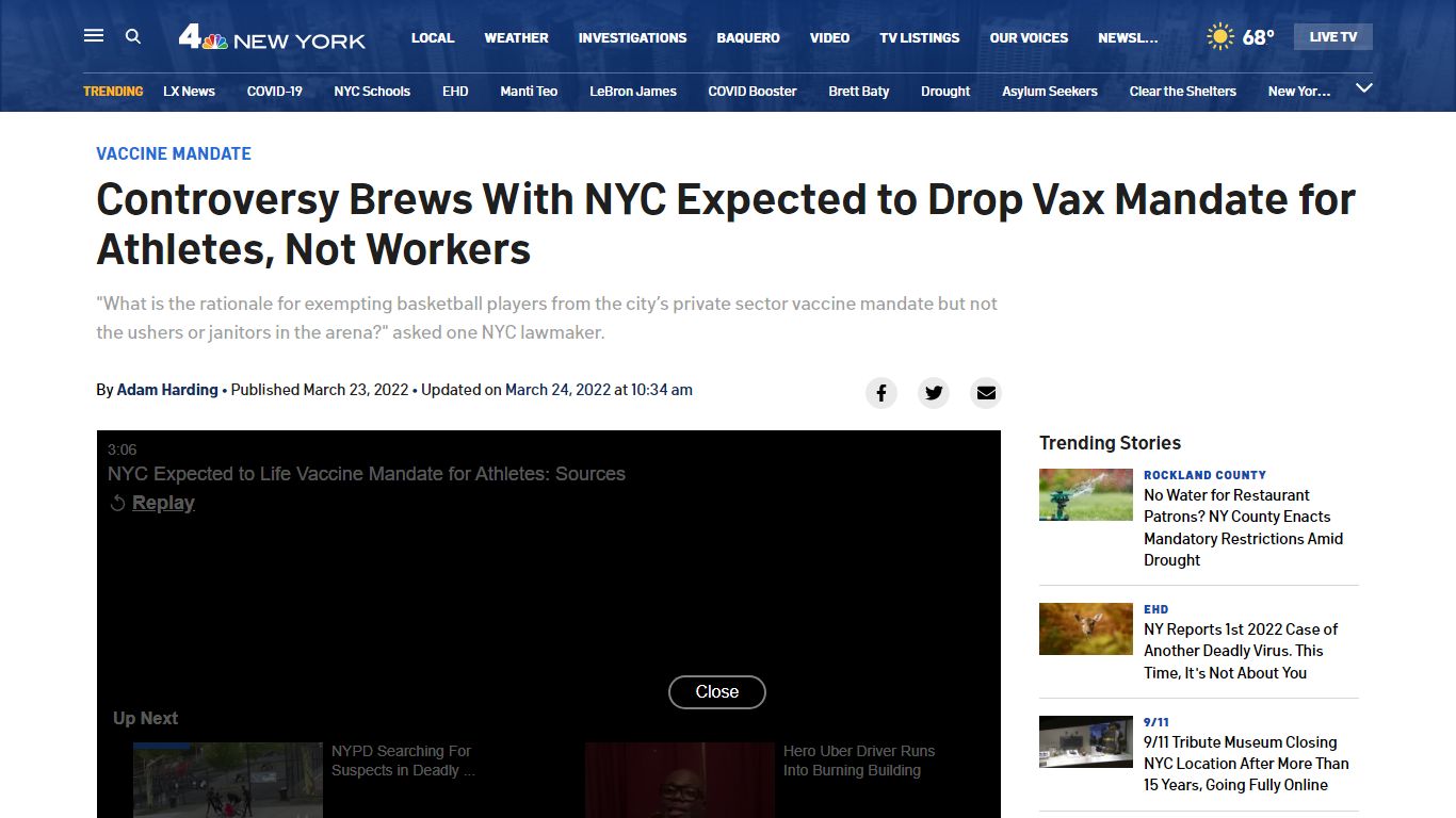 NYC Vaccine Mandate to End for Athletes, Not Private ... - NBC New York